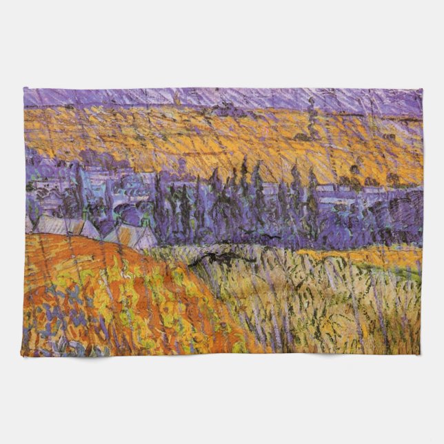 Landscape at Auvers in Rain by Vincent van Gogh Kitchen Towel (Horizontal)