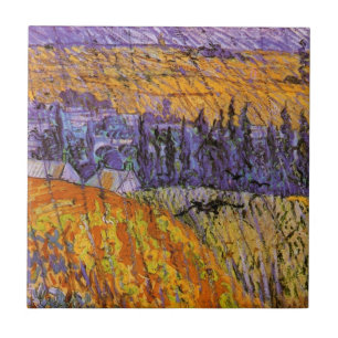 Landscape at Auvers in Rain by Vincent van Gogh Tile
