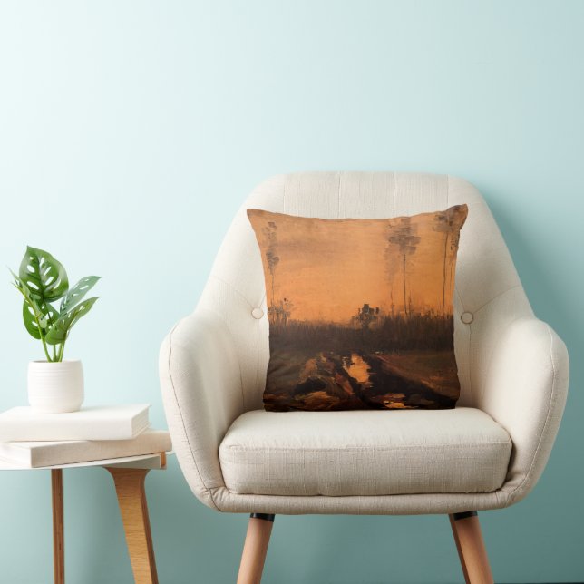 Landscape at Dusk by Vincent van Gogh Throw Pillow (Chair)