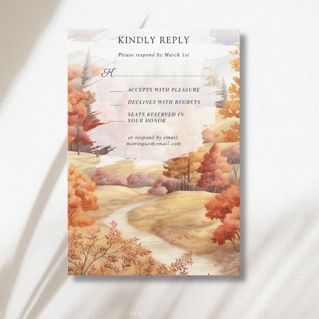 Landscape Autumn Forest Path Leaves Fall Wedding RSVP Card (Creator Uploaded)