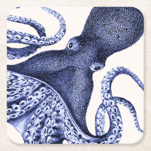 Landscape Blue Octopus Square Paper Coaster