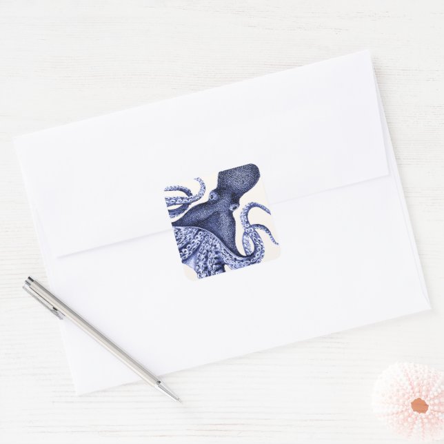 Landscape Blue Octopus Square Sticker (Envelope)