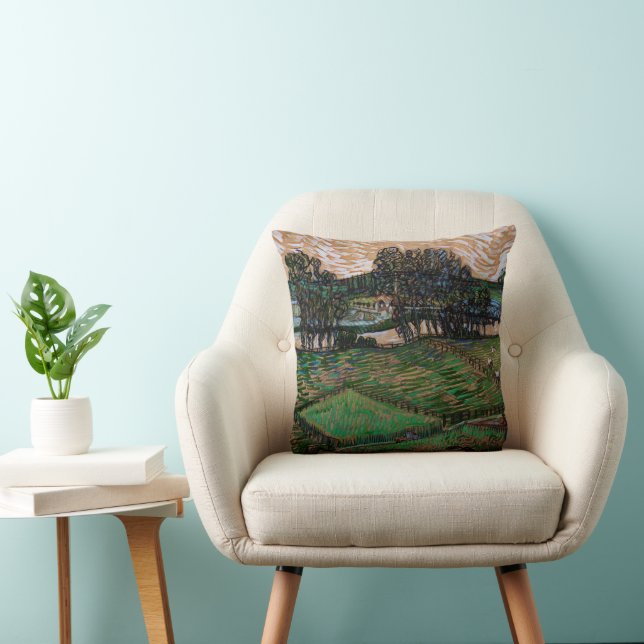 Landscape, Bridge Across Oise by Vincent van Gogh Throw Pillow (Chair)