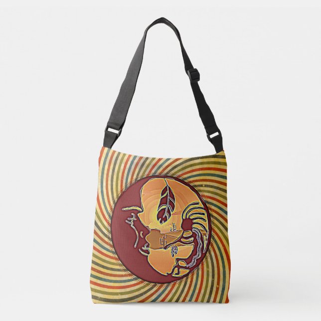 Landscape Button - Kokopelli Moon Feather 1 Crossbody Bag (Front)