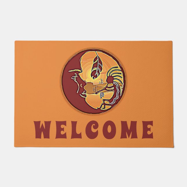 Landscape Button - Kokopelli Moon Feather 1 Doormat (Front)