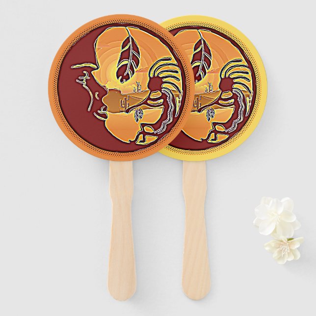 Landscape Button - Kokopelli Moon Feather 1 Hand Fan (Front and Back)