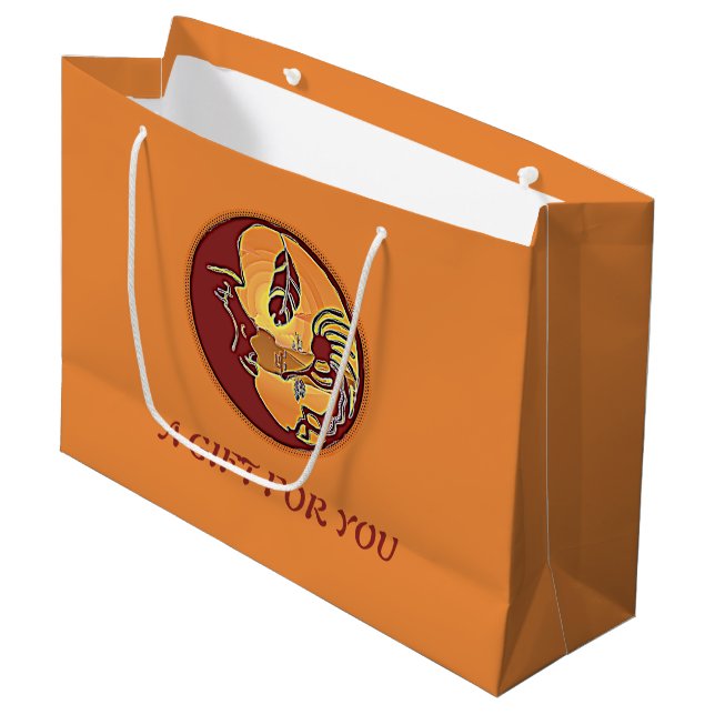 Landscape Button - Kokopelli Moon Feather 1 Large Gift Bag (Front Angled)