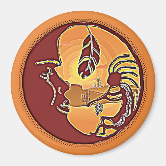 Landscape Button - Kokopelli Moon Feather 1 Magnet (Front)