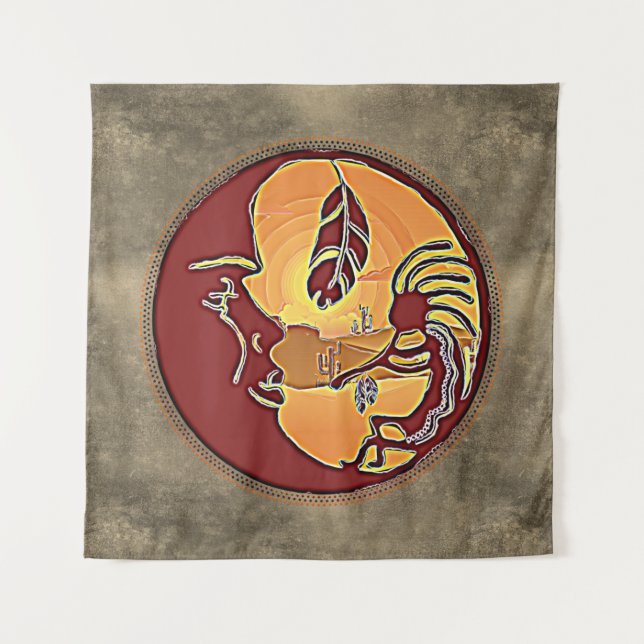 Landscape Button - Kokopelli Moon Feather 1 Tapestry (Front)