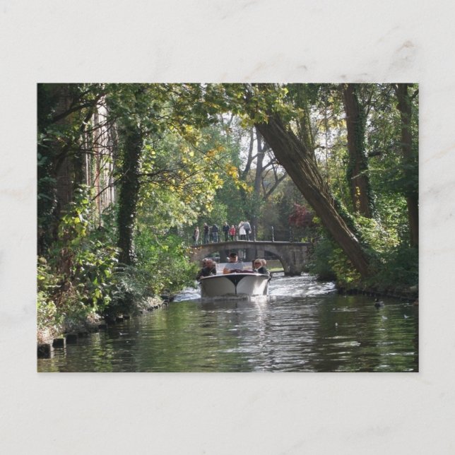Landscape Canals & Boat in Bruges City Belgium Postcard (Front)