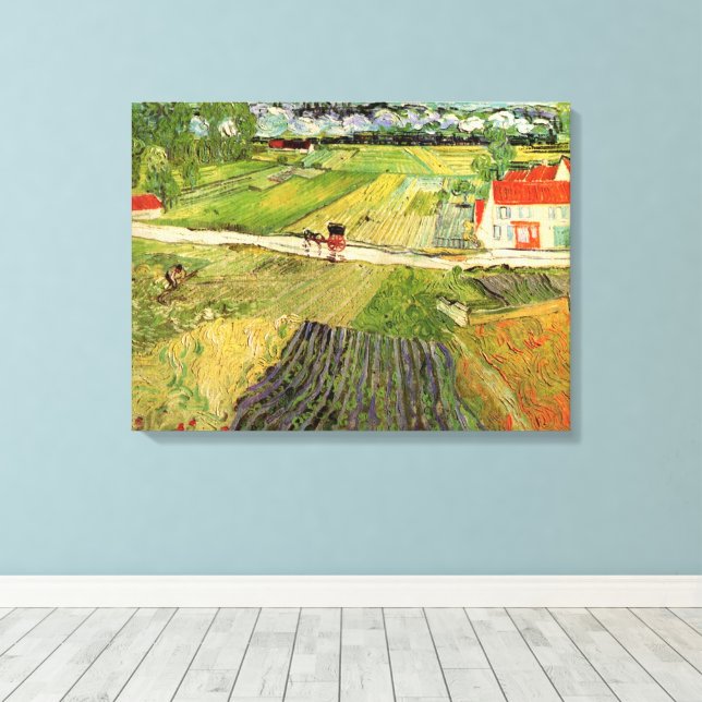 Landscape, Carriage and Train by Vincent van Gogh Canvas Print (Insitu(Wood Floor))