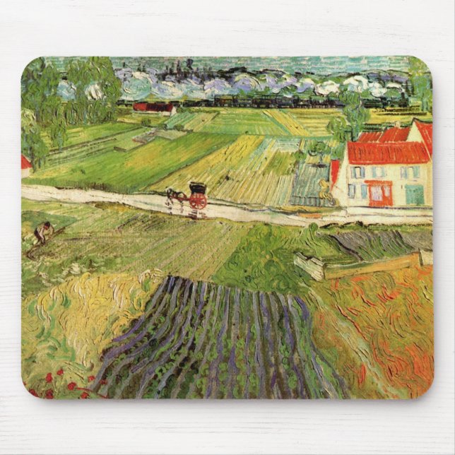 Landscape, Carriage and Train by Vincent van Gogh Mouse Pad (Front)