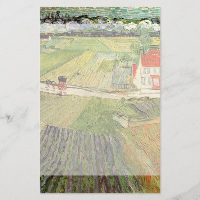 Landscape, Carriage and Train by Vincent van Gogh Stationery (Front)