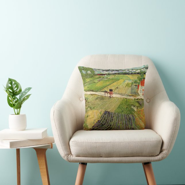 Landscape, Carriage and Train by Vincent van Gogh Throw Pillow (Chair)