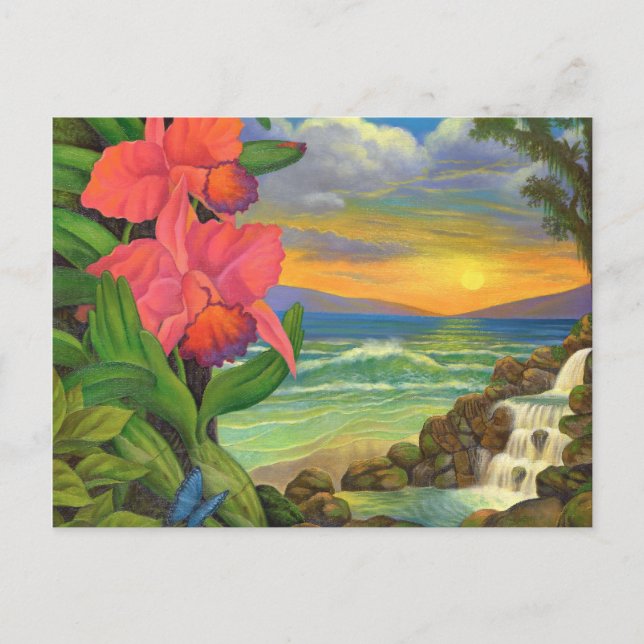 Landscape Fantasy Ocean Orchids Painting Seascape Postcard (Front)