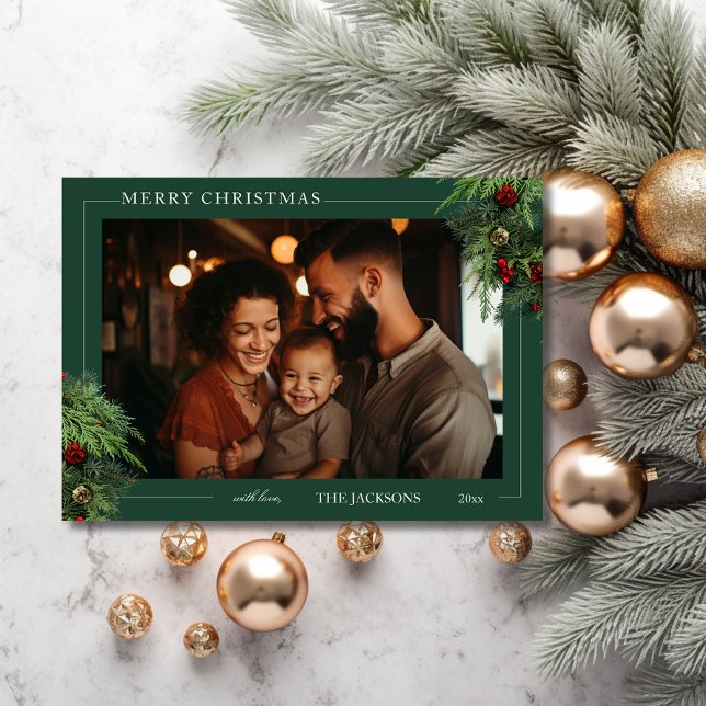 Landscape Green Merry Christmas Photo Card (Creator Uploaded)