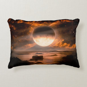 Landscape in fantasy alien planet with flaming moo accent pillow