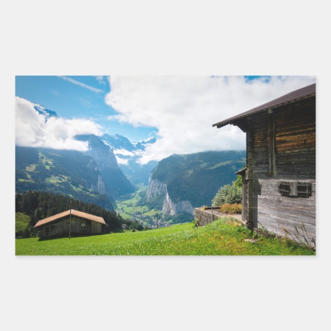 Landscape in Lauterbrunnen valley in Switzerland Sticker (Front)