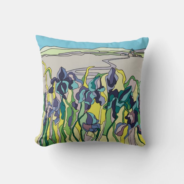 Landscape in stained glass style throw pillow (Front)