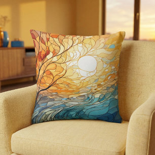 Landscape in Ukrainian folk art motifs  Throw Pillow