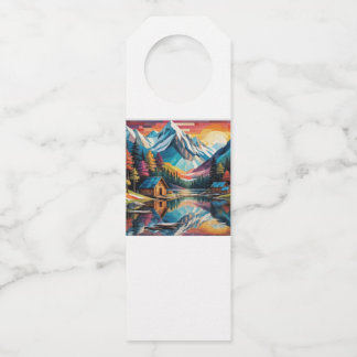 Landscape lake Mountain forest  Bottle Tag