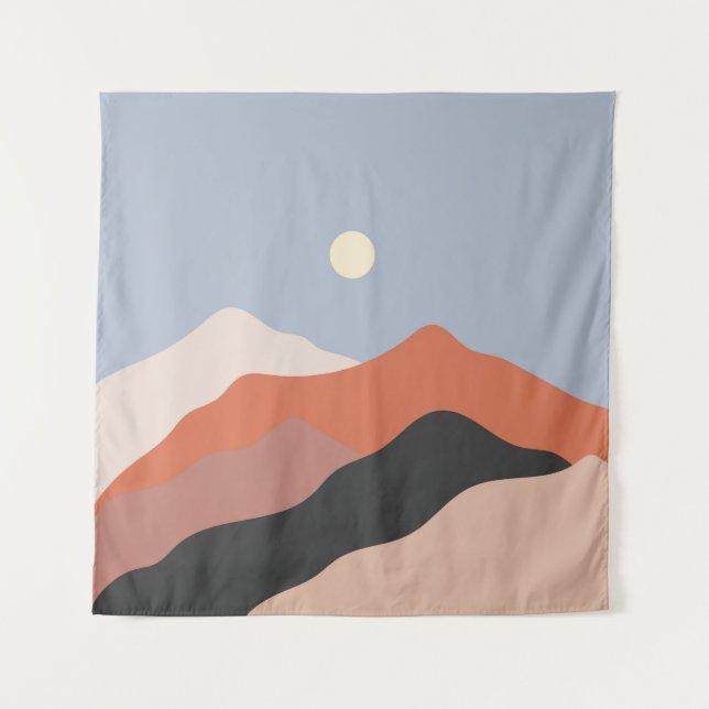 Landscape mid century illustrations,minimalist lan tapestry (Front)