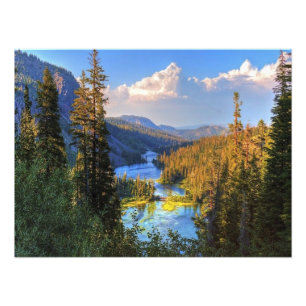 Landscape Mountains Stream Cloudy Sky Nature Print