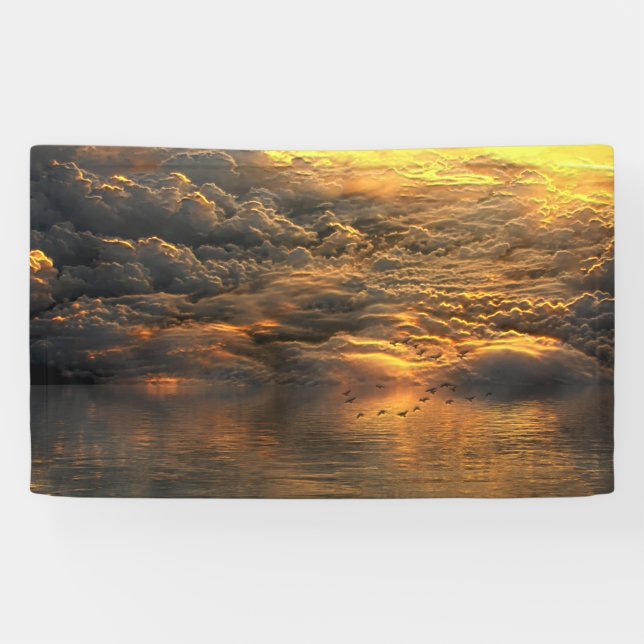 Landscape of Clouds and Water with Birds Banner (Horizontal)