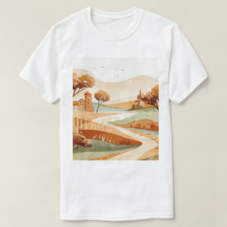 landscape of hills with small houses T-Shirt
