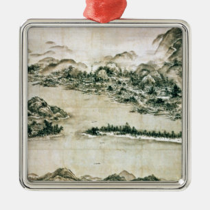 Landscape of mountains and a river metal ornament