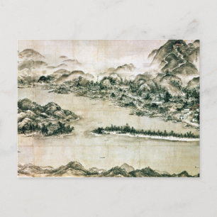 Landscape of mountains and a river postcard