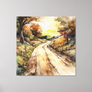 Landscape of Sunset Country Road Canvas Print