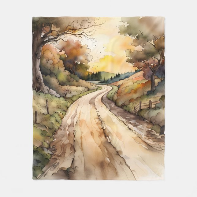 Landscape of Sunset Country Road Fleece Blanket (Front)