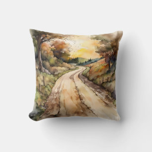 Landscape of Sunset Country Road Throw Pillow