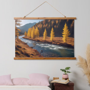 Landscape of the river in the forest in spring hanging tapestry