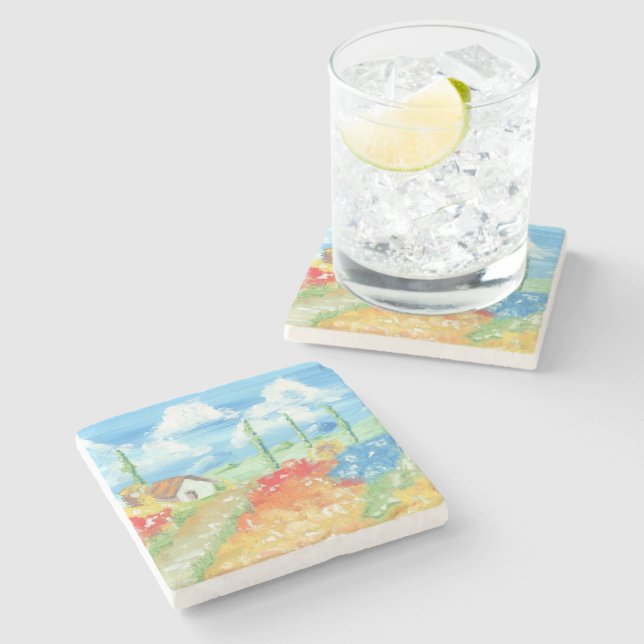Landscape of the vastness of Tuscany Stone Coaster (Side)