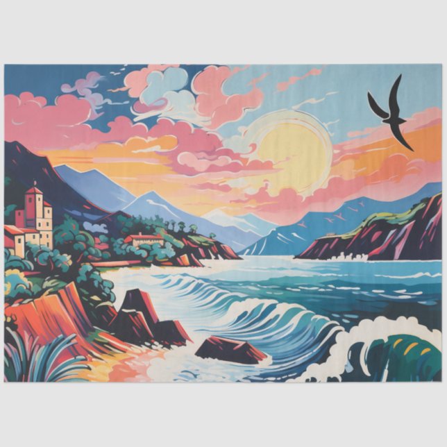 Landscape Old City, Mountains, Sea Tissue Paper (Front)