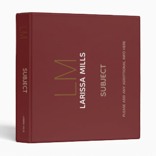 landscape orientation custom text burgundy binder