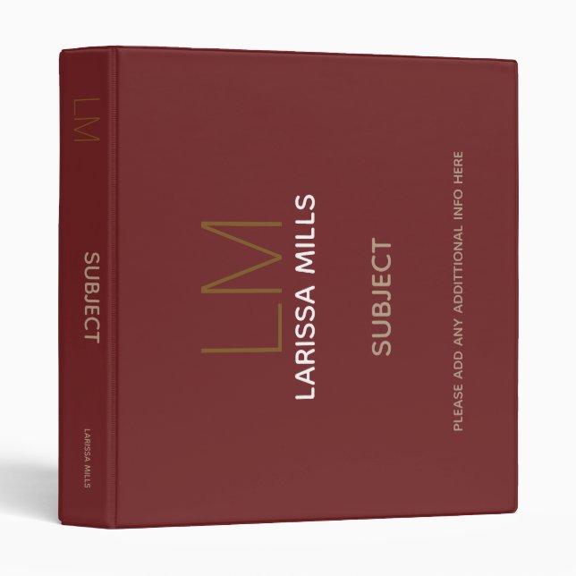 landscape orientation custom text burgundy binder (Front/Spine)