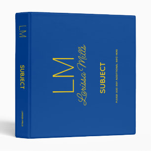 Landscape Orientation Custom Yellow Text Blue Binder