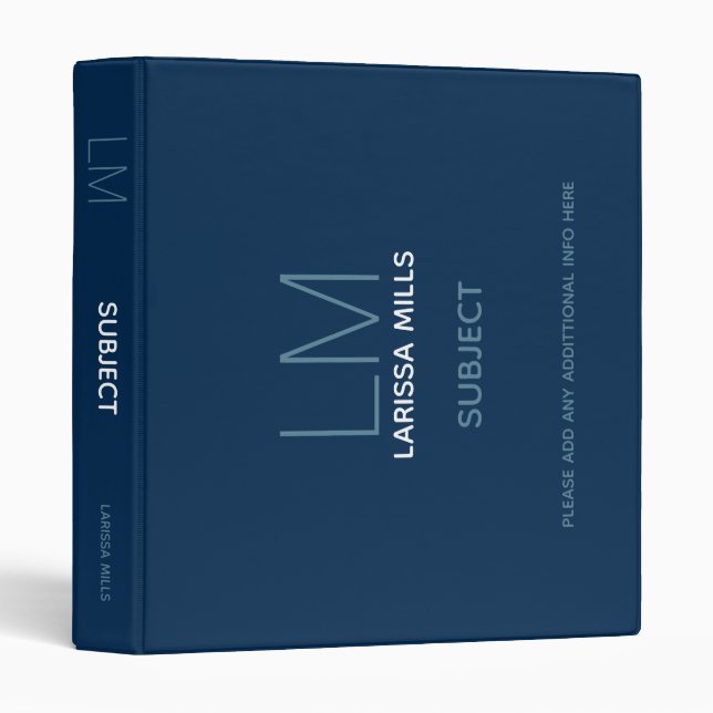 Landscape Orientation Dark Blue Custom  Binder (Front/Spine)