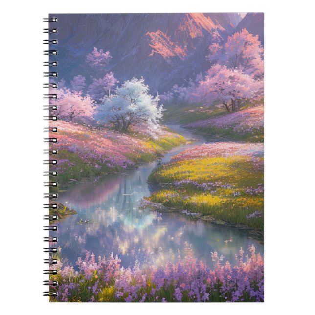 Landscape Overflowing with Delicate Pink Flora Notebook (Front)