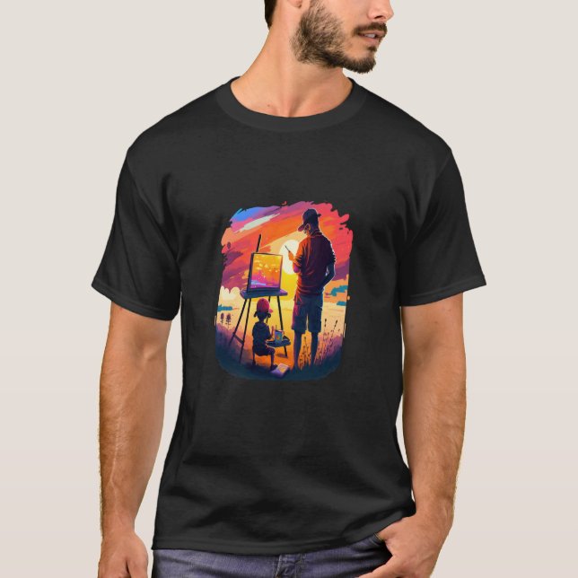 Landscape Painting Collector Painter Dad In Sunset T-Shirt (Front)