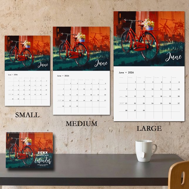 Landscape Paintings MEDIUM size Calendar (MEDIUM SIZE, Beautiful landscape paintings calendar, business or name on front & back)