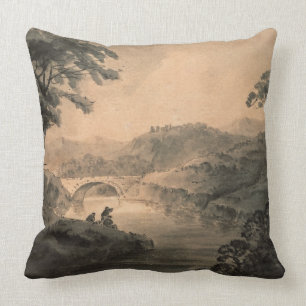 Landscape (pen & ink wash) throw pillow