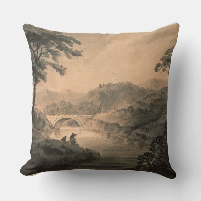 Landscape (pen & ink wash) throw pillow (Front)