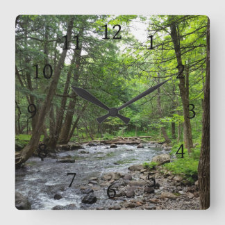 Landscape Photo 1 Forest River Woods Green Square Wall Clock