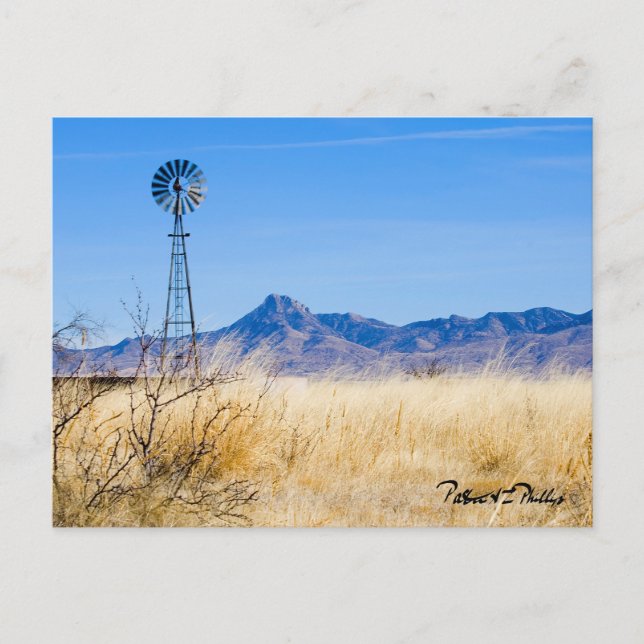 Landscape Photo Rustic Windmill Mountain Range Postcard (Front)