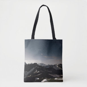 LANDSCAPE PHOTOGRAPHY OF BLACK AND WHITE MOUNTAIN TOTE BAG