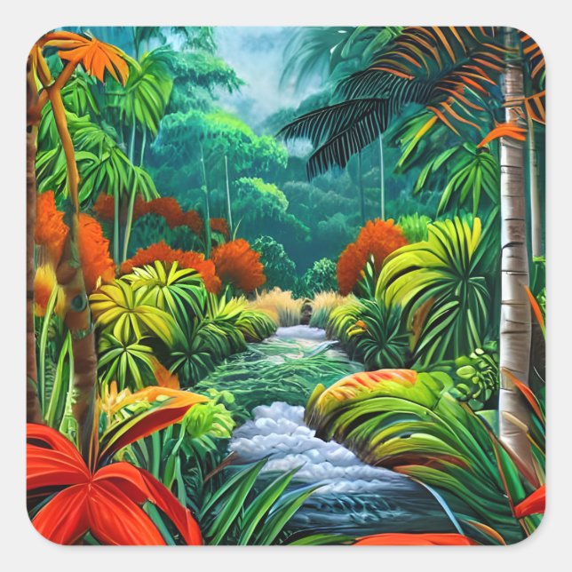 Landscape Portrait of a Jungle  Square Sticker (Front)